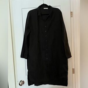 Elk Australian 100% Linen Midi Relaxed-Fit Shirt Dress Black 10